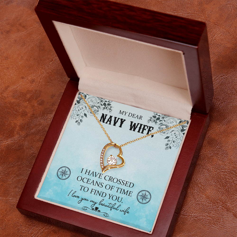 To My Wife I Have Crossed Oceans Navy Wife Forever Necklace w Message Card-Express Your Love Gifts