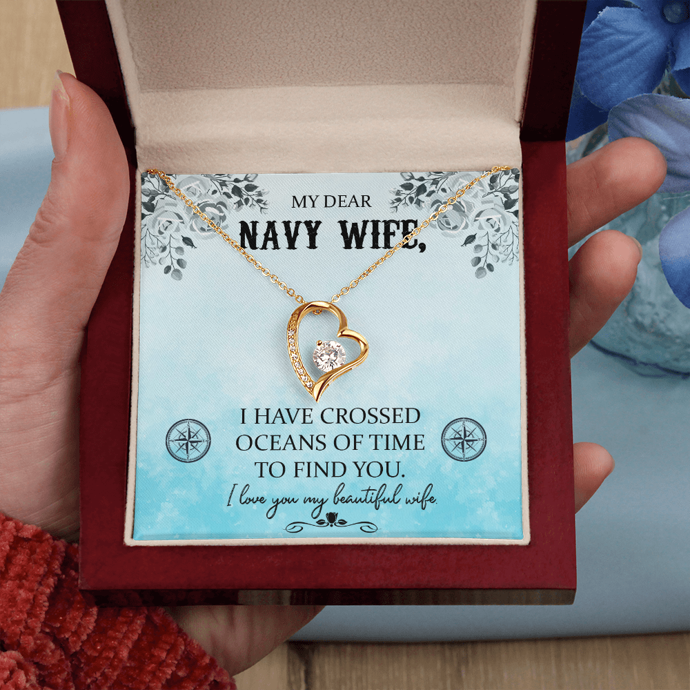 To My Wife I Have Crossed Oceans Navy Wife Forever Necklace w Message Card-Express Your Love Gifts