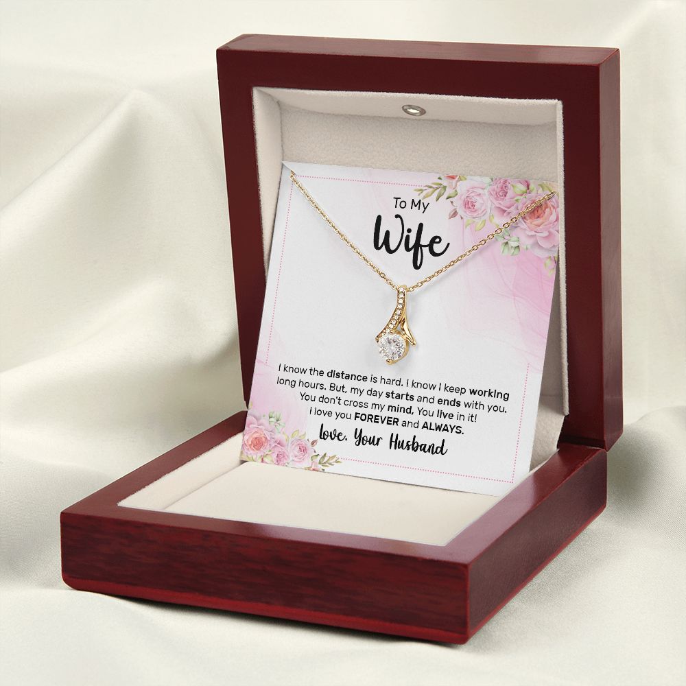 To My Wife I Know the Distance is Hard Alluring Ribbon Necklace Message Card-Express Your Love Gifts