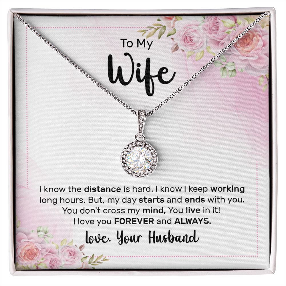 To My Wife I Know the Distance is Hard Eternal Hope Necklace Message Card-Express Your Love Gifts