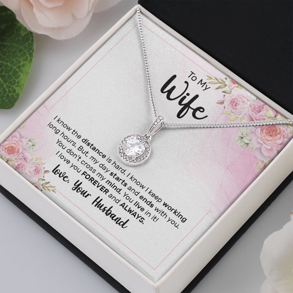 To My Wife I Know the Distance is Hard Eternal Hope Necklace Message Card-Express Your Love Gifts