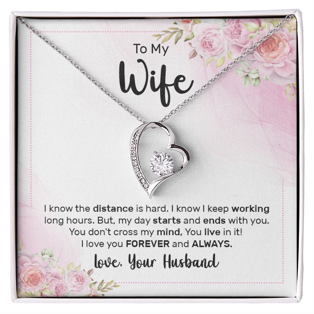 To My Wife I Know the Distance is Hard Forever Necklace w Message Card-Express Your Love Gifts