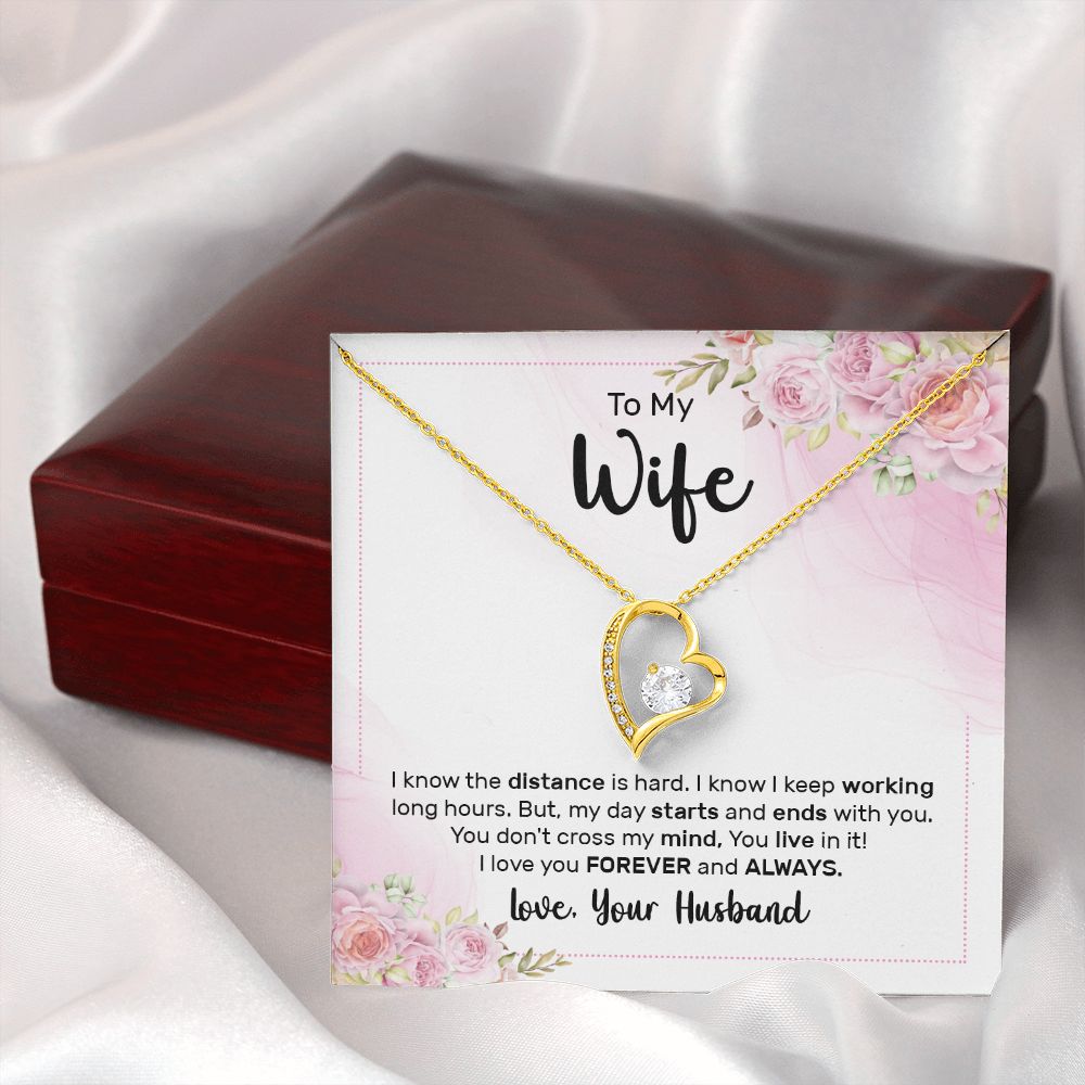 To My Wife I Know the Distance is Hard Forever Necklace w Message Card-Express Your Love Gifts