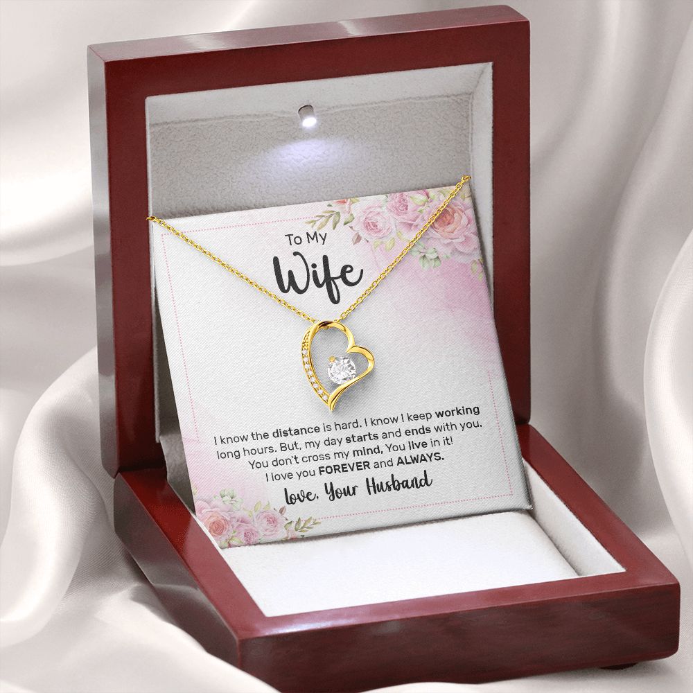 To My Wife I Know the Distance is Hard Forever Necklace w Message Card-Express Your Love Gifts