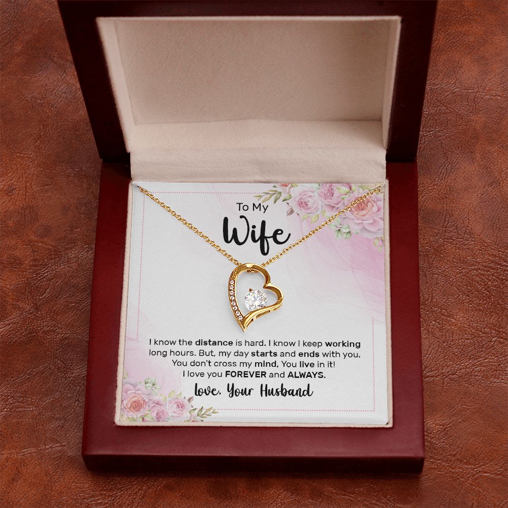 To My Wife I Know the Distance is Hard Forever Necklace w Message Card-Express Your Love Gifts