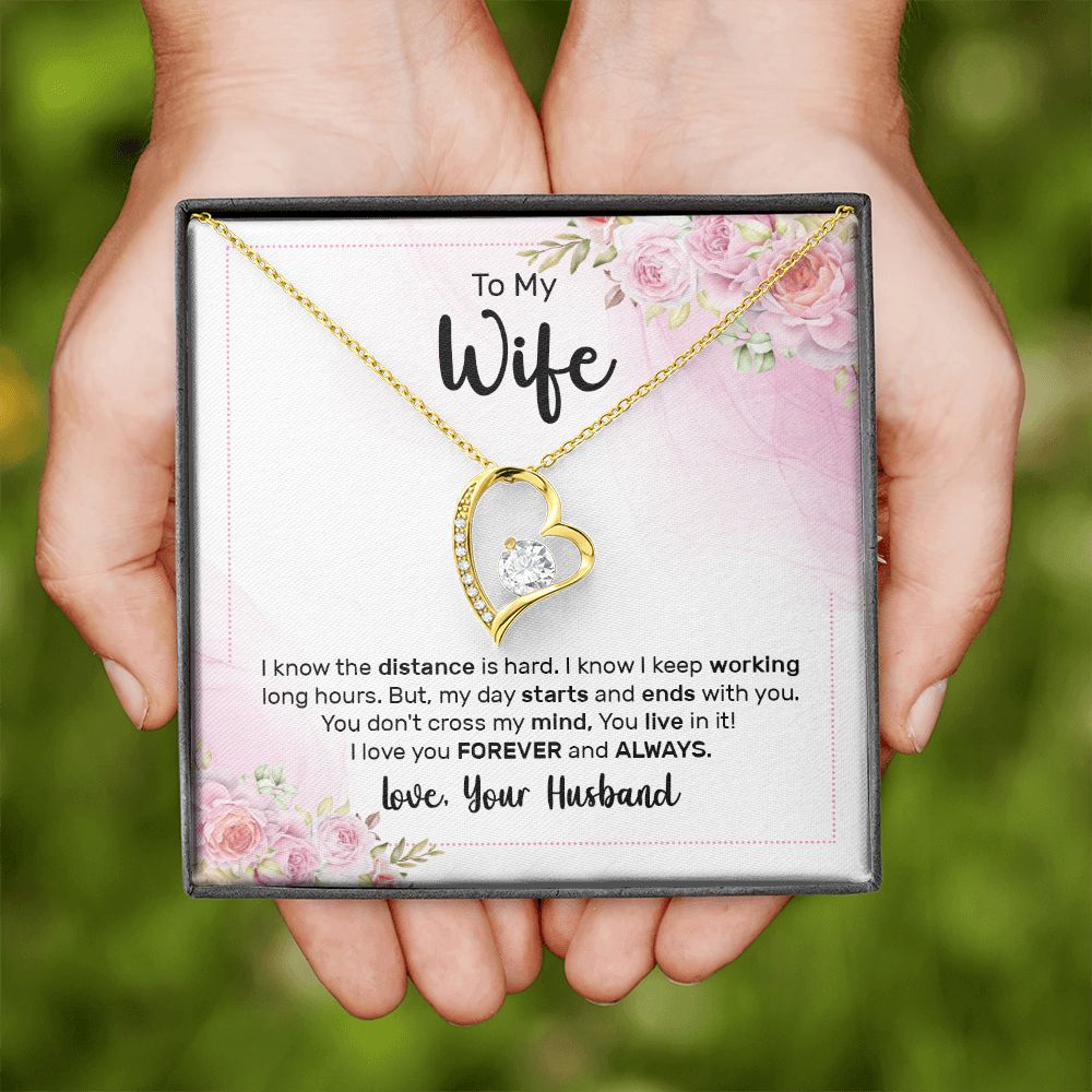 To My Wife I Know the Distance is Hard Forever Necklace w Message Card-Express Your Love Gifts