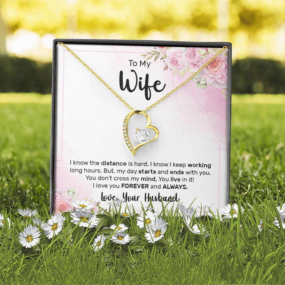 To My Wife I Know the Distance is Hard Forever Necklace w Message Card-Express Your Love Gifts