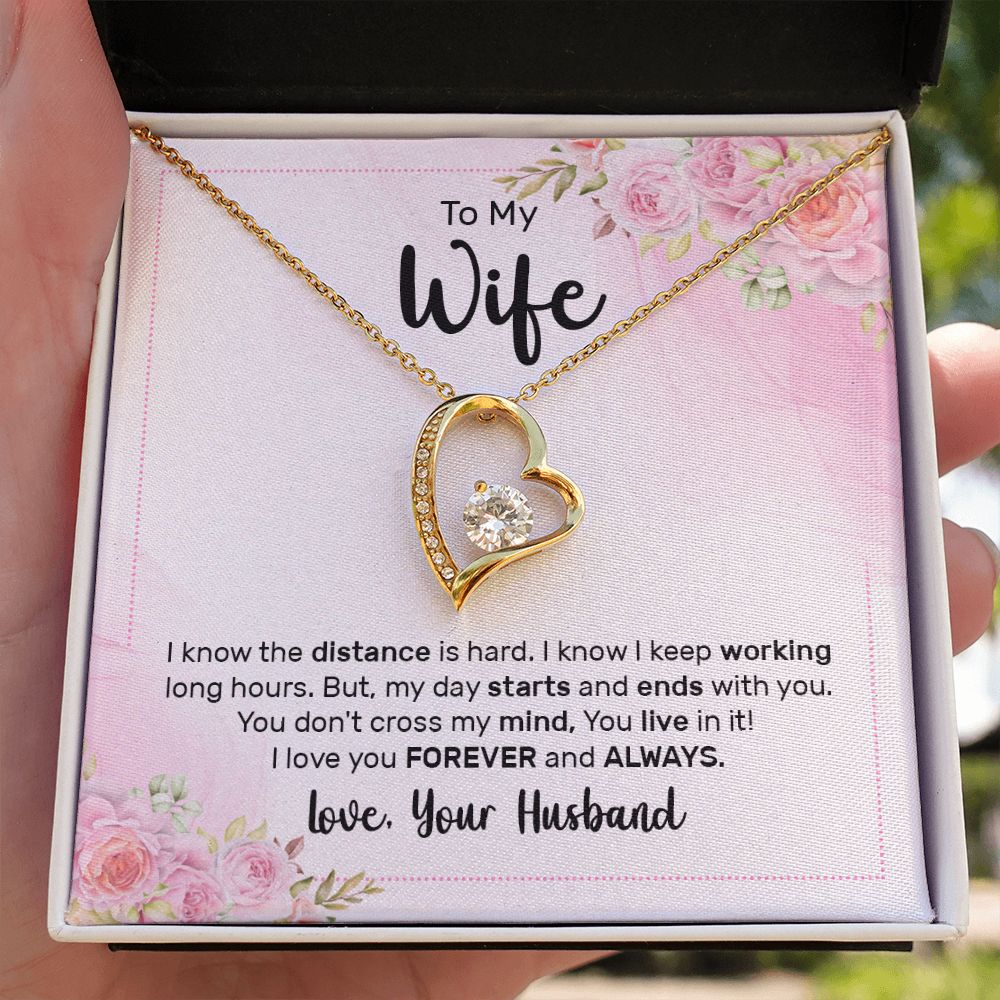 To My Wife I Know the Distance is Hard Forever Necklace w Message Card-Express Your Love Gifts