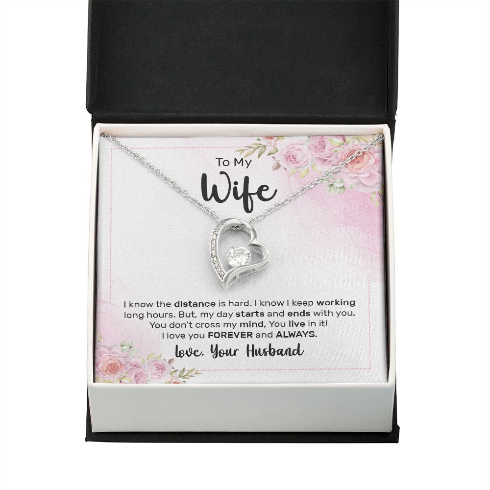 To My Wife I Know the Distance is Hard Forever Necklace w Message Card-Express Your Love Gifts