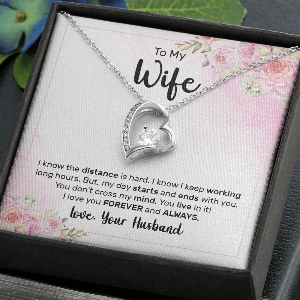 To My Wife I Know the Distance is Hard Forever Necklace w Message Card-Express Your Love Gifts