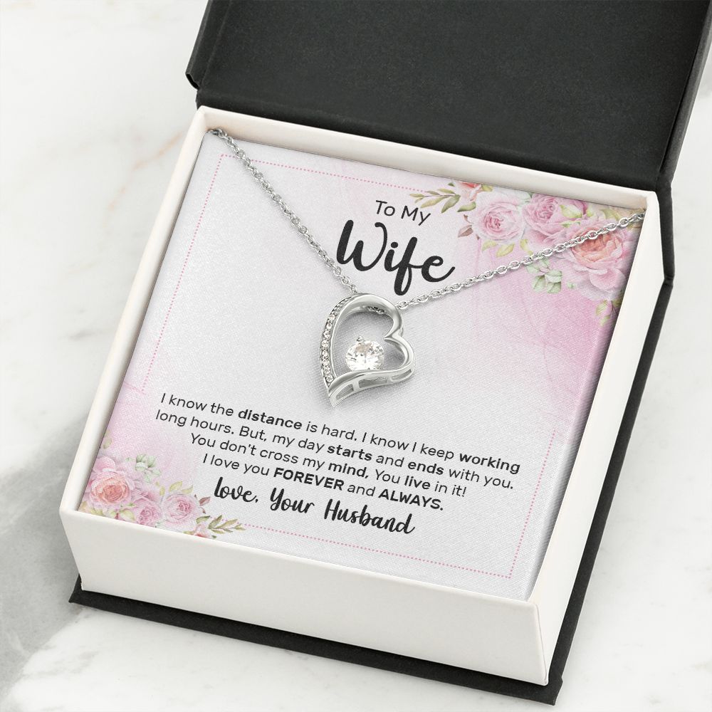 To My Wife I Know the Distance is Hard Forever Necklace w Message Card-Express Your Love Gifts