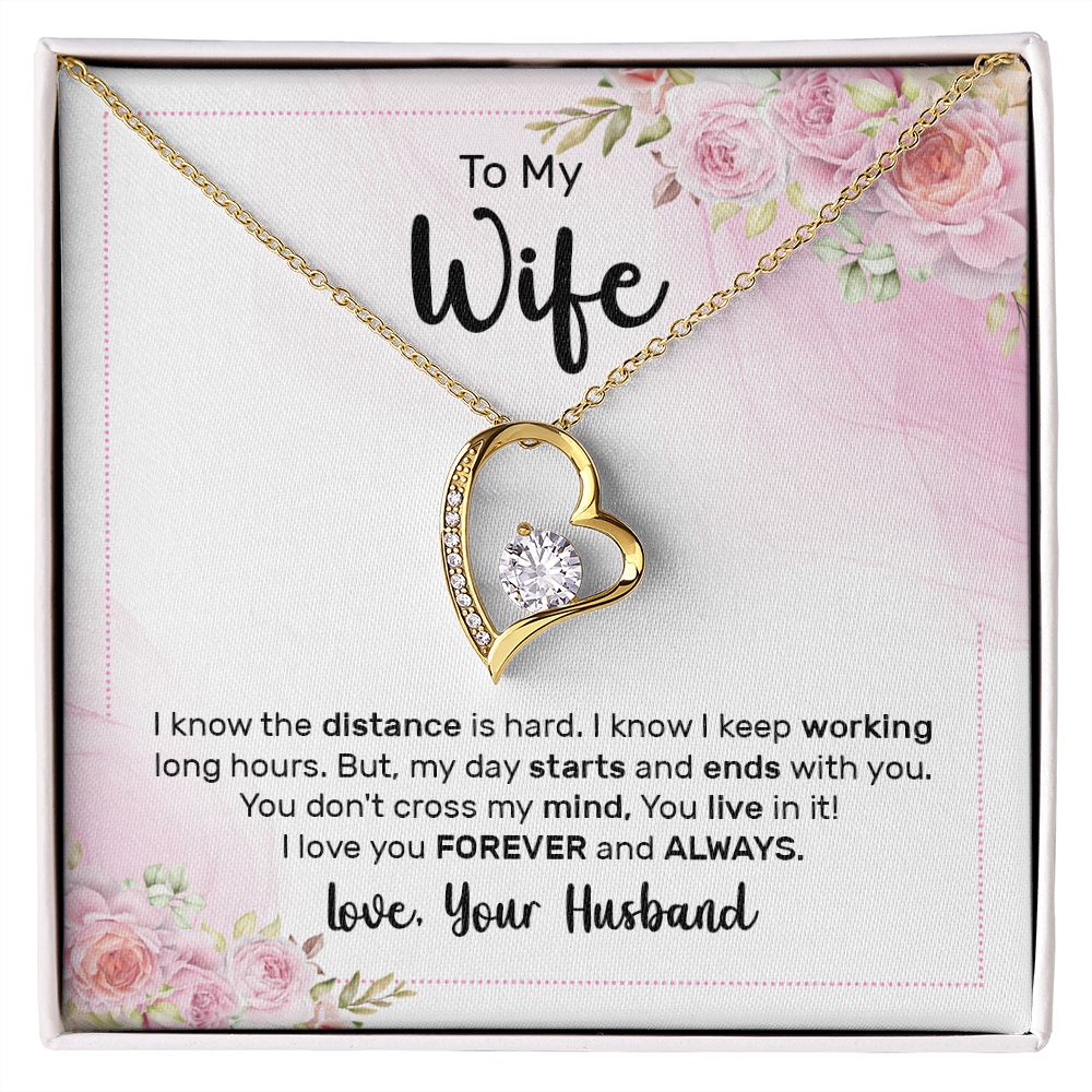 To My Wife I Know the Distance is Hard Forever Necklace w Message Card-Express Your Love Gifts