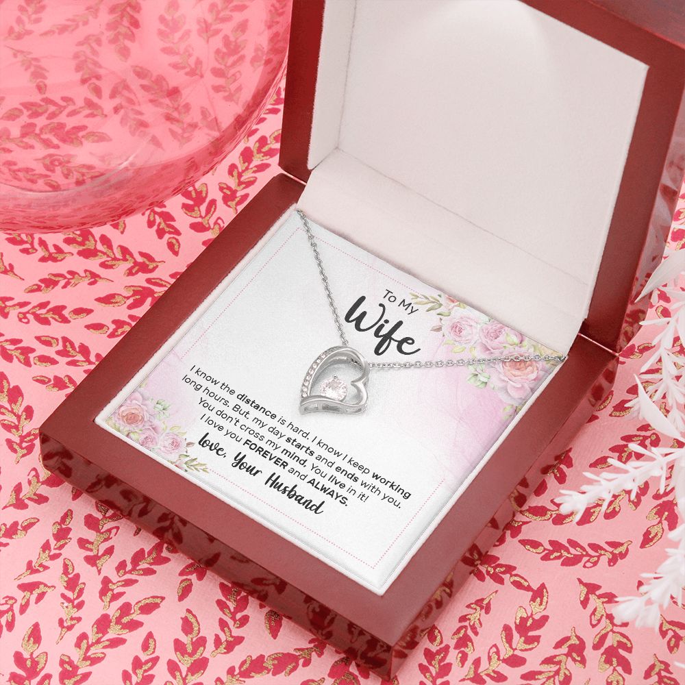 To My Wife I Know the Distance is Hard Forever Necklace w Message Card-Express Your Love Gifts