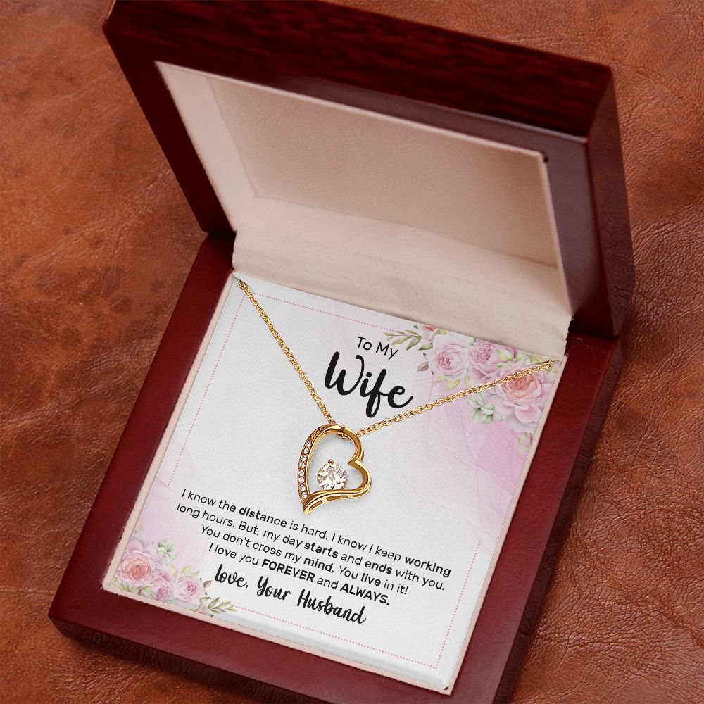 To My Wife I Know the Distance is Hard Forever Necklace w Message Card-Express Your Love Gifts