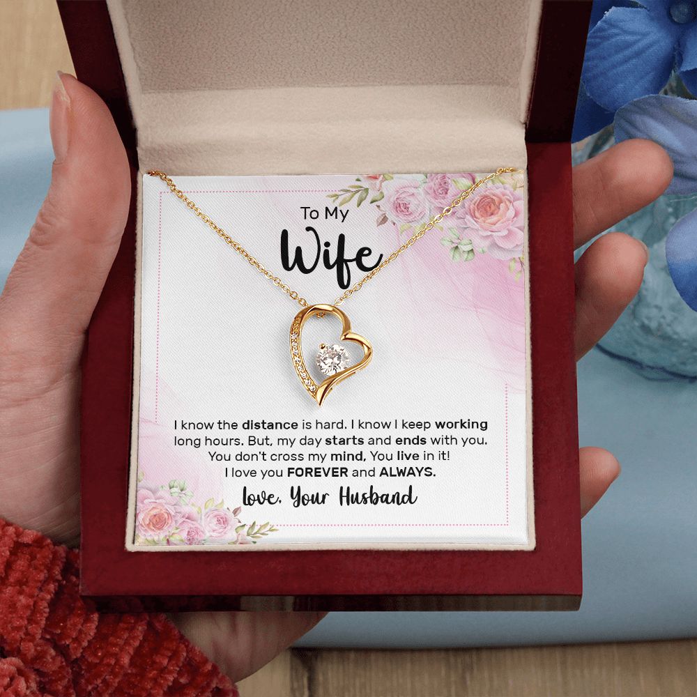 To My Wife I Know the Distance is Hard Forever Necklace w Message Card-Express Your Love Gifts