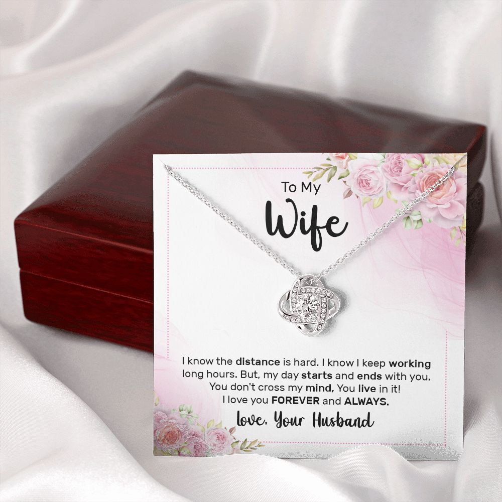 To My Wife I Know the Distance is Hard Infinity Knot Necklace Message Card-Express Your Love Gifts