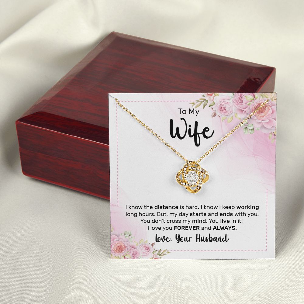 To My Wife I Know the Distance is Hard Infinity Knot Necklace Message Card-Express Your Love Gifts