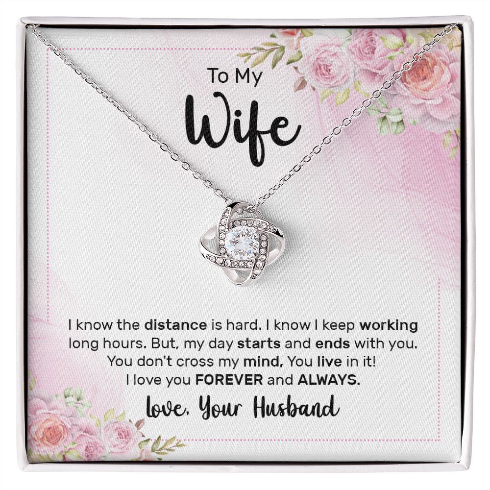 To My Wife I Know the Distance is Hard Infinity Knot Necklace Message Card-Express Your Love Gifts