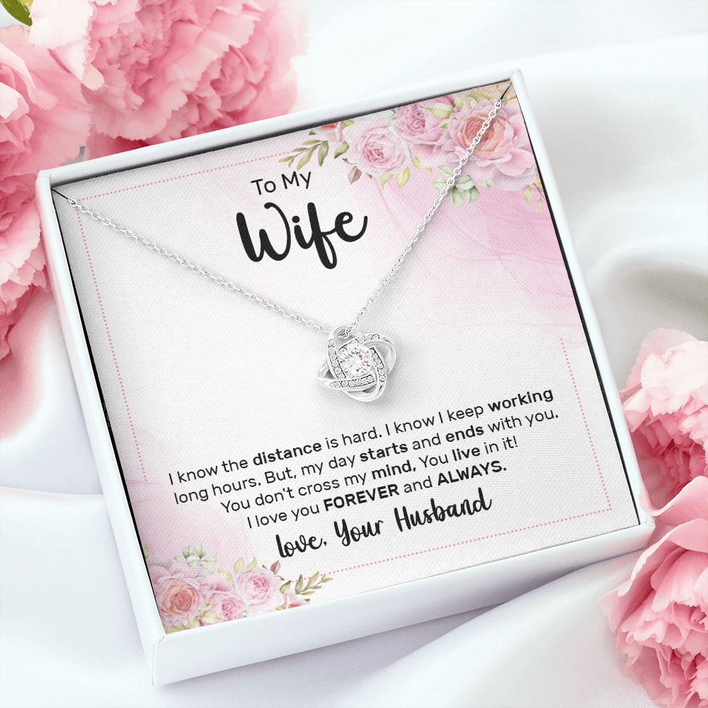 To My Wife I Know the Distance is Hard Infinity Knot Necklace Message Card-Express Your Love Gifts