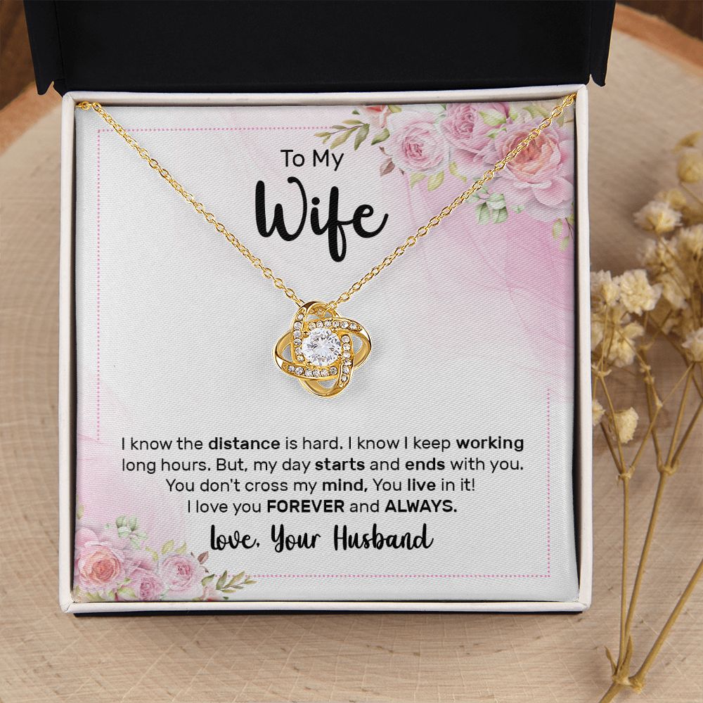 To My Wife I Know the Distance is Hard Infinity Knot Necklace Message Card-Express Your Love Gifts