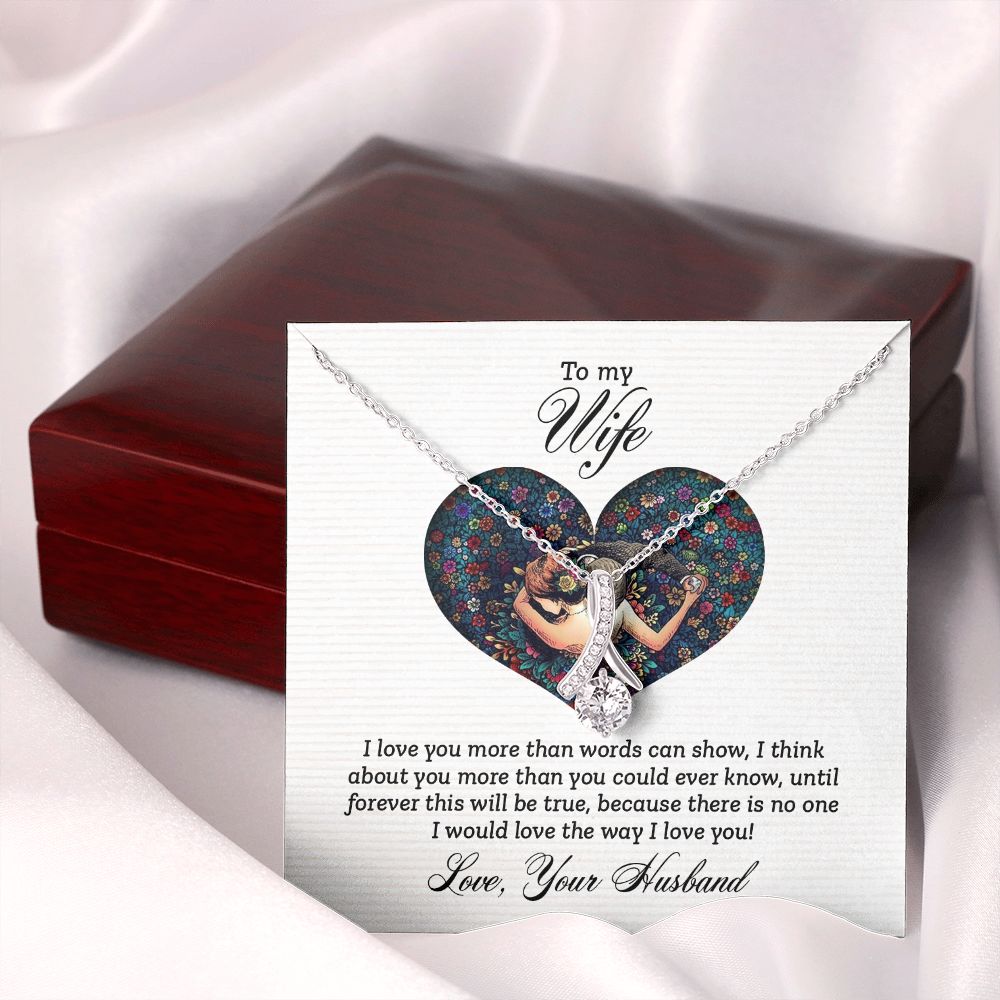 To My Wife I Love You More Alluring Ribbon Necklace Message Card-Express Your Love Gifts