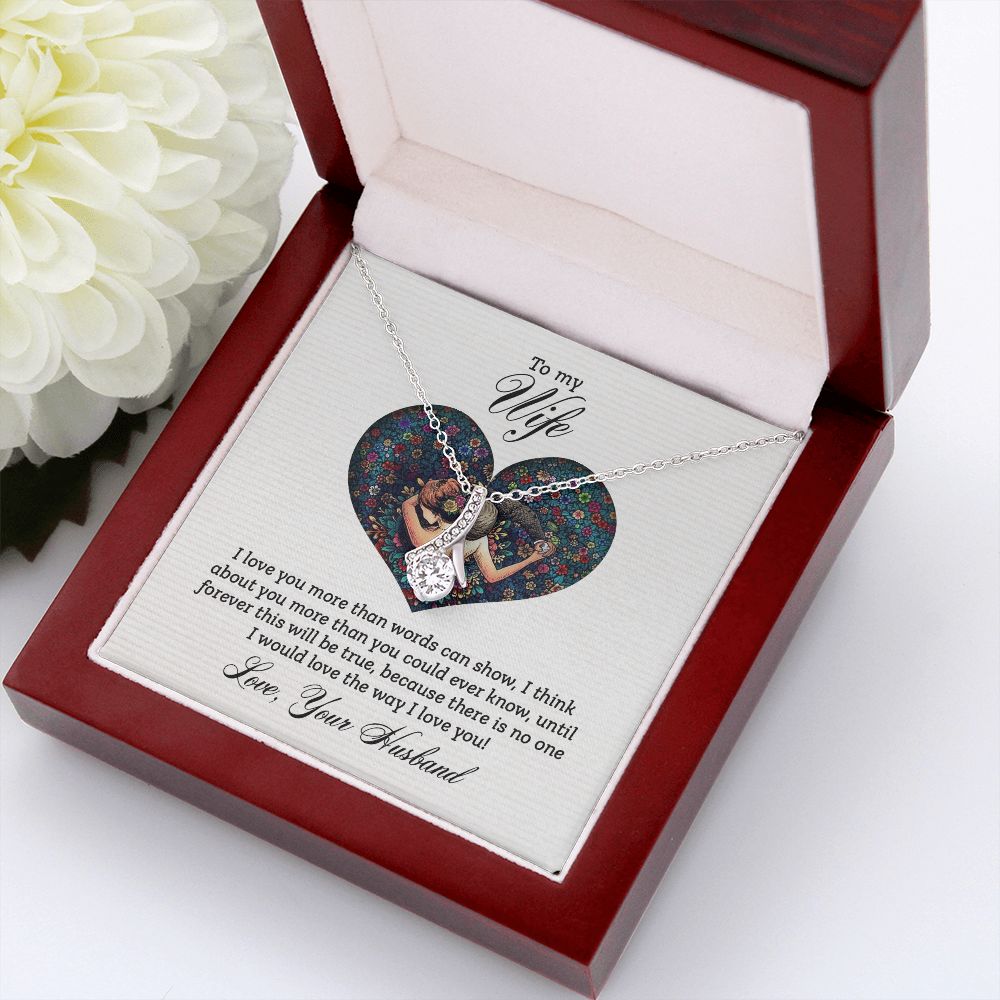 To My Wife I Love You More Alluring Ribbon Necklace Message Card-Express Your Love Gifts