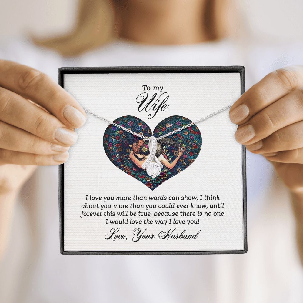 To My Wife I Love You More Alluring Ribbon Necklace Message Card-Express Your Love Gifts