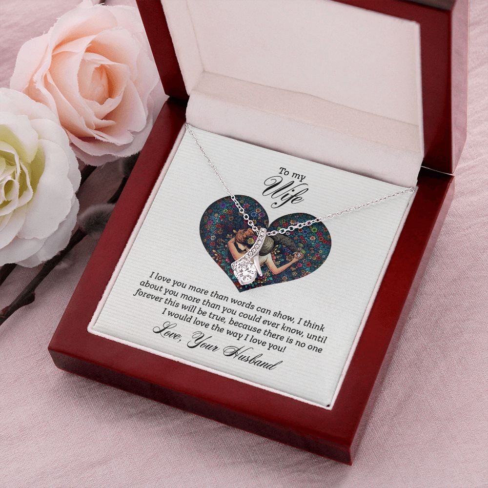 To My Wife I Love You More Alluring Ribbon Necklace Message Card-Express Your Love Gifts