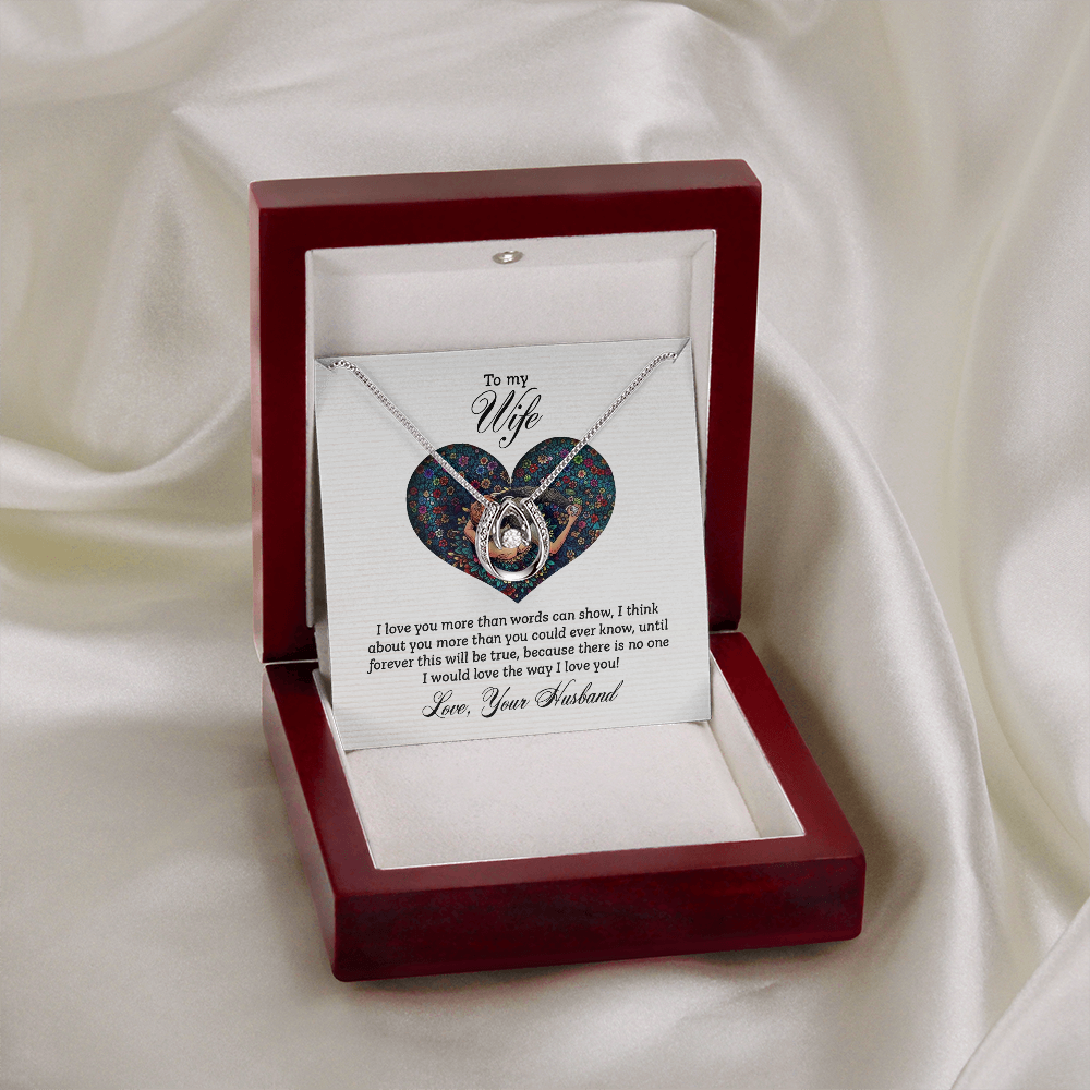 To My Wife I Love You More Forever Lucky Horseshoe Necklace Message Card 14k w CZ Crystals-Express Your Love Gifts