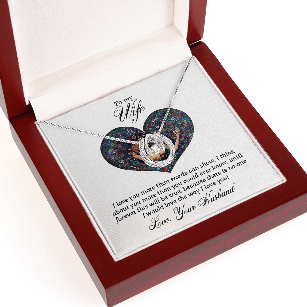 To My Wife I Love You More Forever Lucky Horseshoe Necklace Message Card 14k w CZ Crystals-Express Your Love Gifts