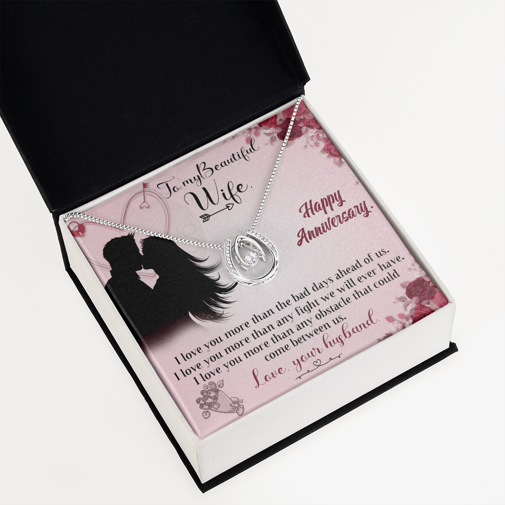 To My Wife I Love You More Than Words Lucky Horseshoe Necklace Message Card 14k w CZ Crystals-Express Your Love Gifts