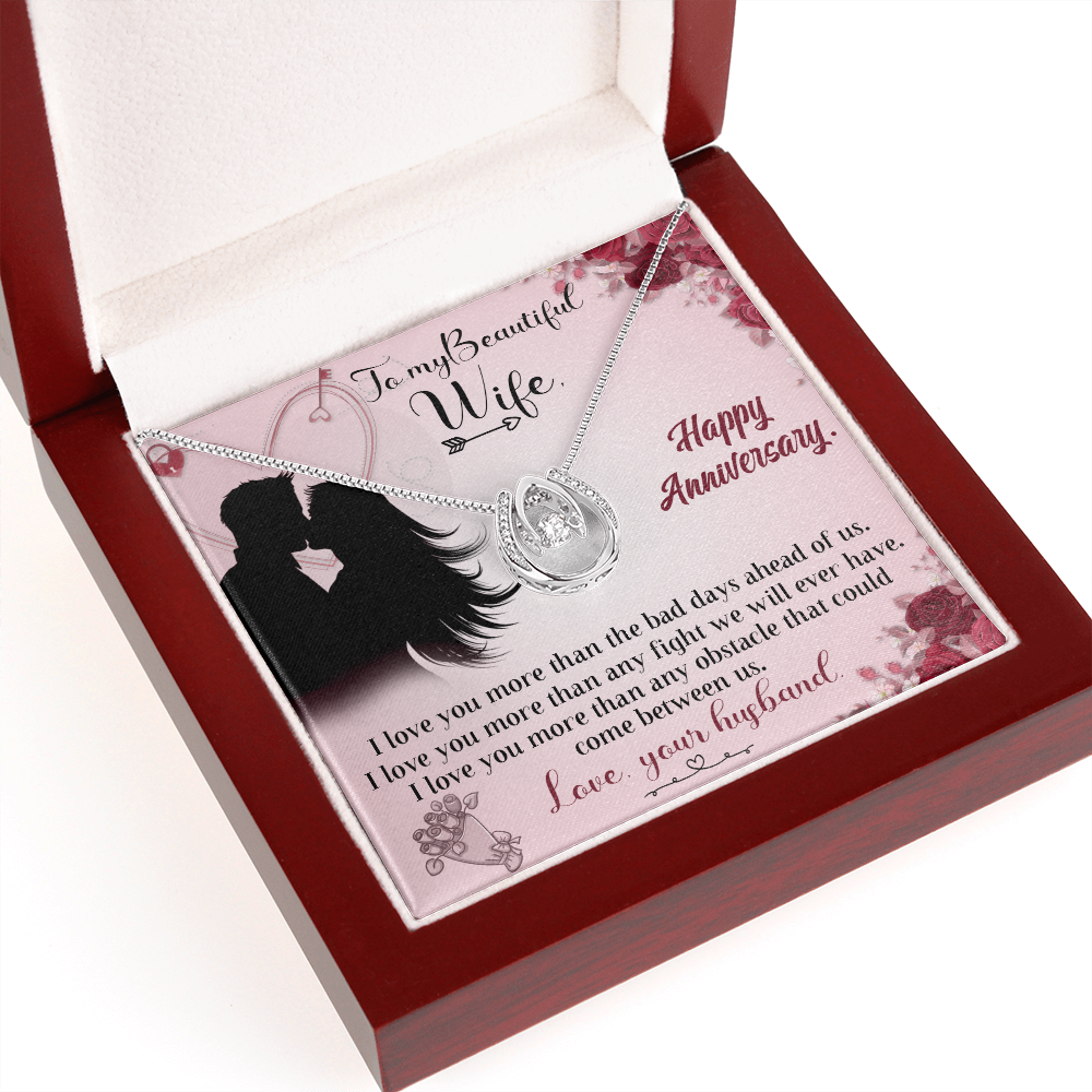 To My Wife I Love You More Than Words Lucky Horseshoe Necklace Message Card 14k w CZ Crystals-Express Your Love Gifts