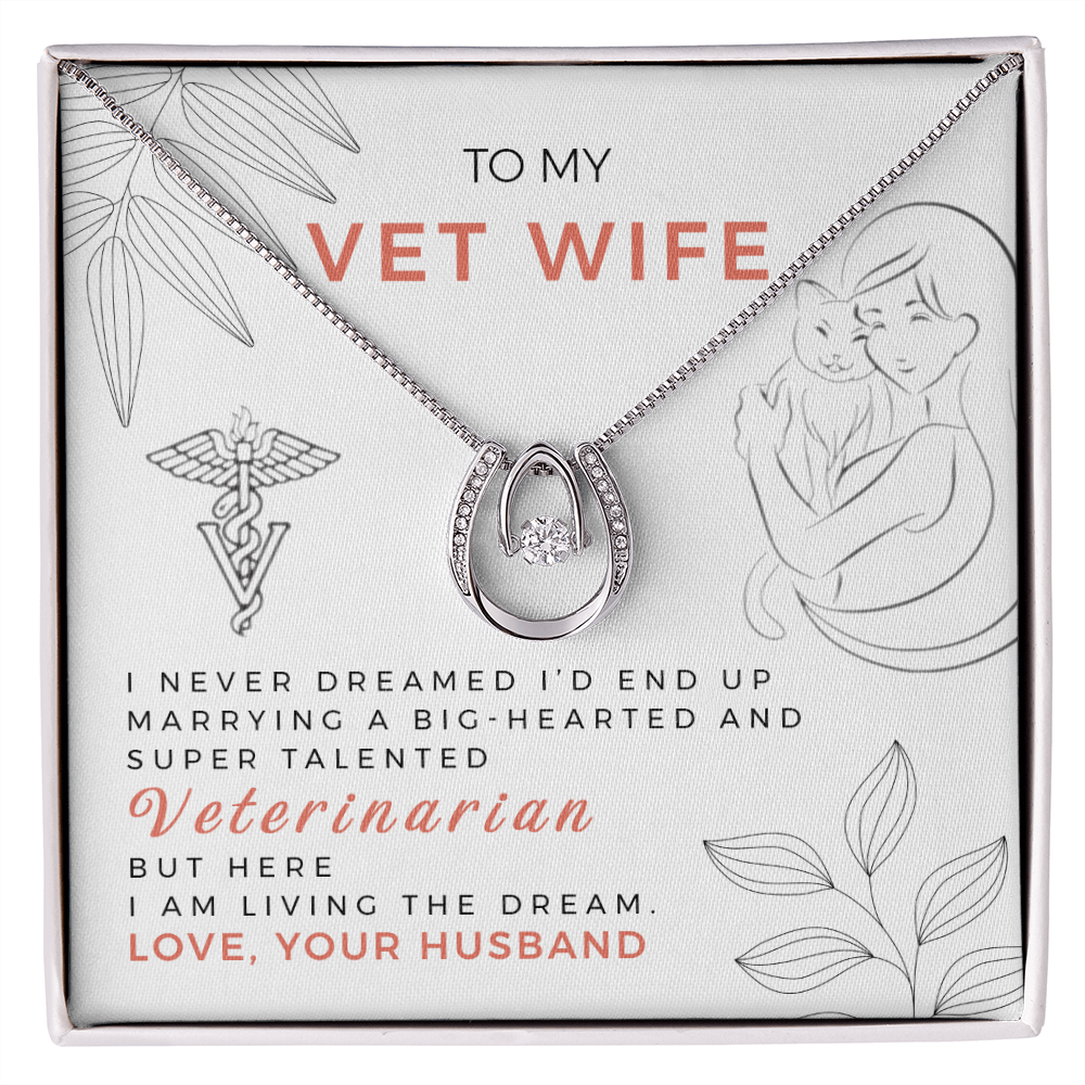 To My Wife I Never Dreamed Lucky Horseshoe Necklace Message Card 14k w CZ Crystals-Express Your Love Gifts