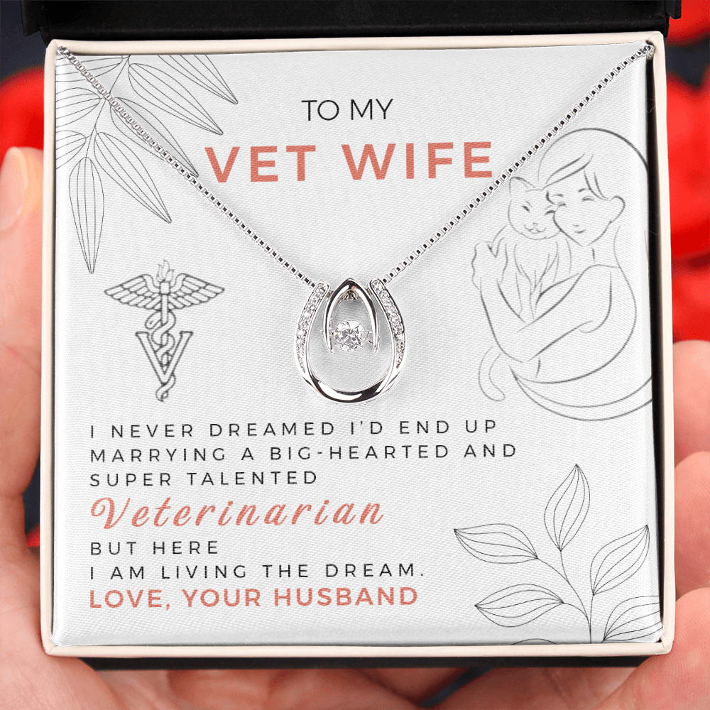 To My Wife I Never Dreamed Lucky Horseshoe Necklace Message Card 14k w CZ Crystals-Express Your Love Gifts