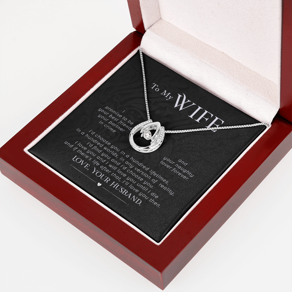 To My Wife I Promise Lucky Horseshoe Necklace Message Card 14k w CZ Crystals-Express Your Love Gifts