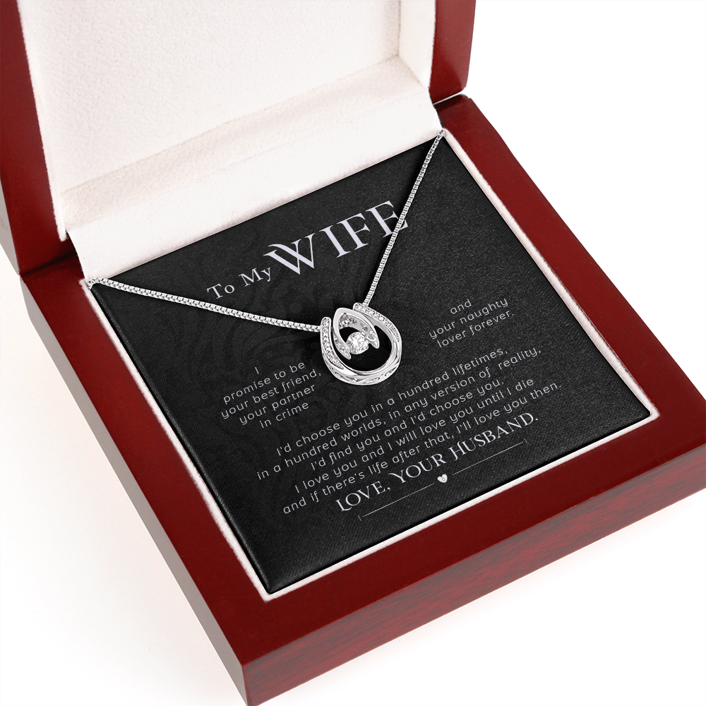 To My Wife I Promise Lucky Horseshoe Necklace Message Card 14k w CZ Crystals-Express Your Love Gifts