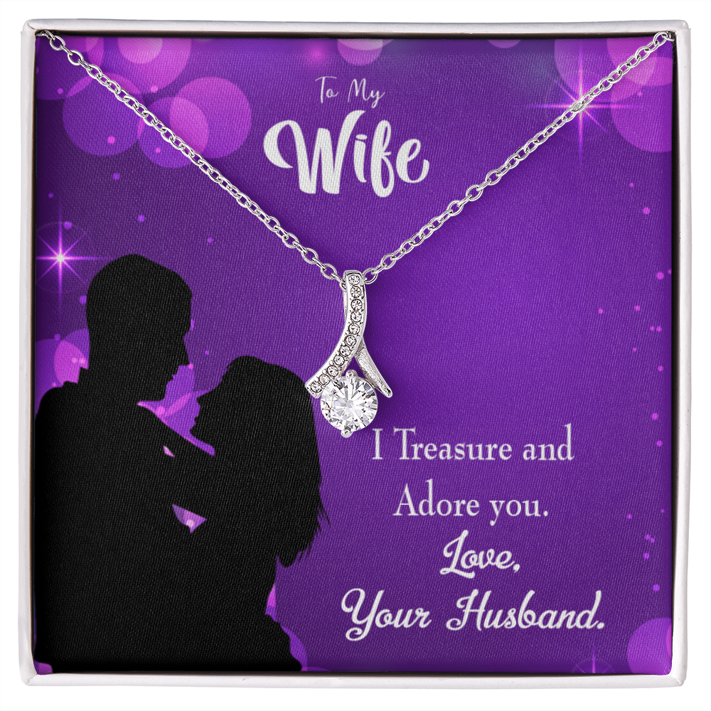 To My Wife I Treasure and Adore You Alluring Ribbon Necklace Message Card-Express Your Love Gifts