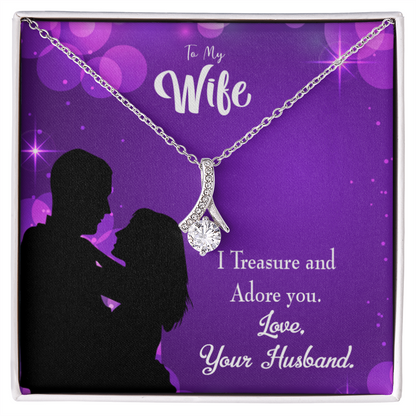 To My Wife I Treasure and Adore You Alluring Ribbon Necklace Message Card-Express Your Love Gifts