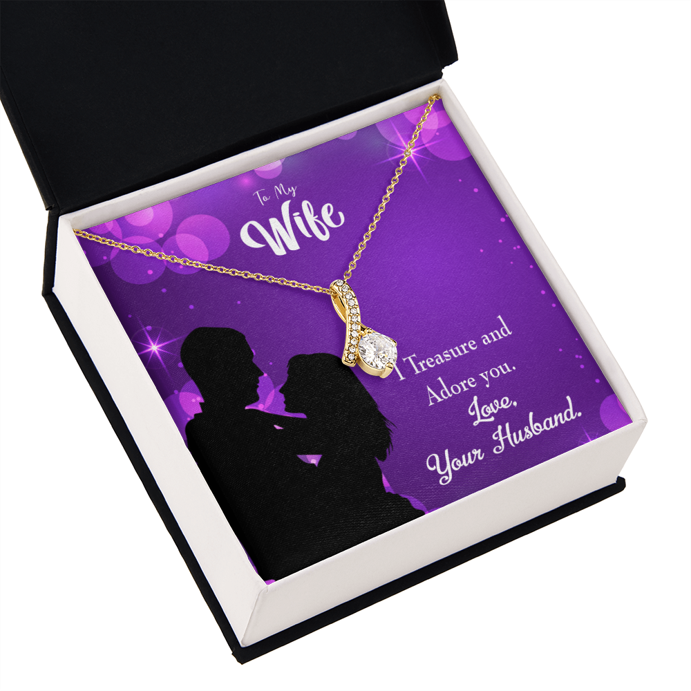 To My Wife I Treasure and Adore You Alluring Ribbon Necklace Message Card-Express Your Love Gifts