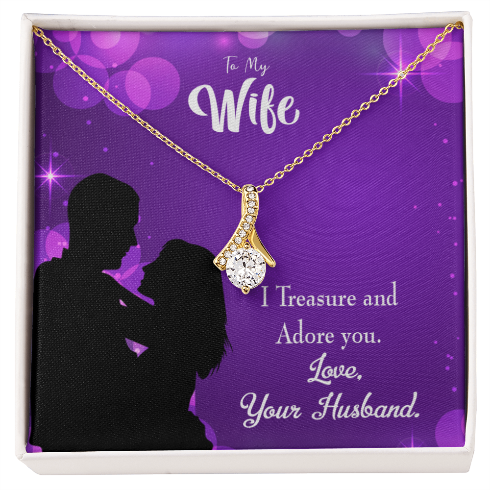 To My Wife I Treasure and Adore You Alluring Ribbon Necklace Message Card-Express Your Love Gifts