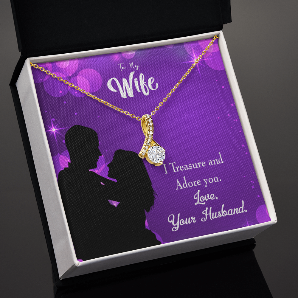 To My Wife I Treasure and Adore You Alluring Ribbon Necklace Message Card-Express Your Love Gifts