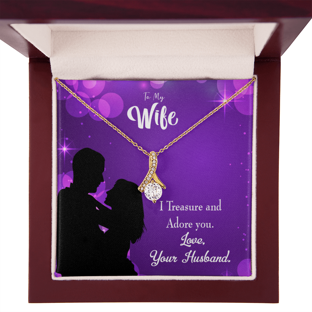 To My Wife I Treasure and Adore You Alluring Ribbon Necklace Message Card-Express Your Love Gifts