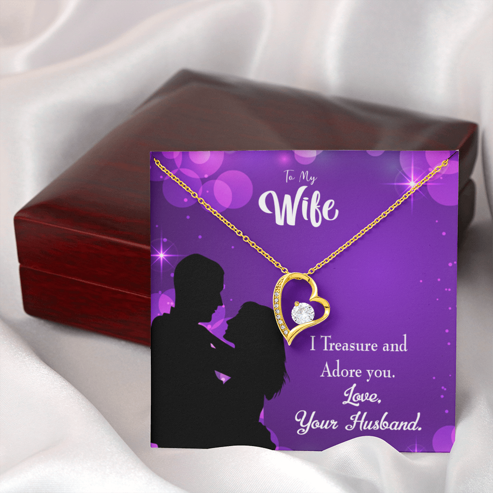 To My Wife I Treasure and Adore You Forever Necklace w Message Card-Express Your Love Gifts