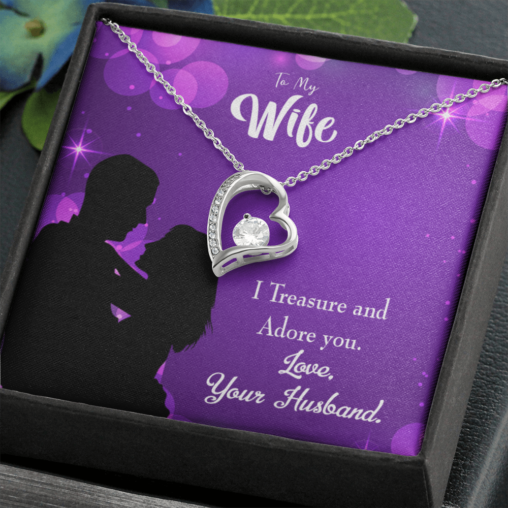 To My Wife I Treasure and Adore You Forever Necklace w Message Card-Express Your Love Gifts