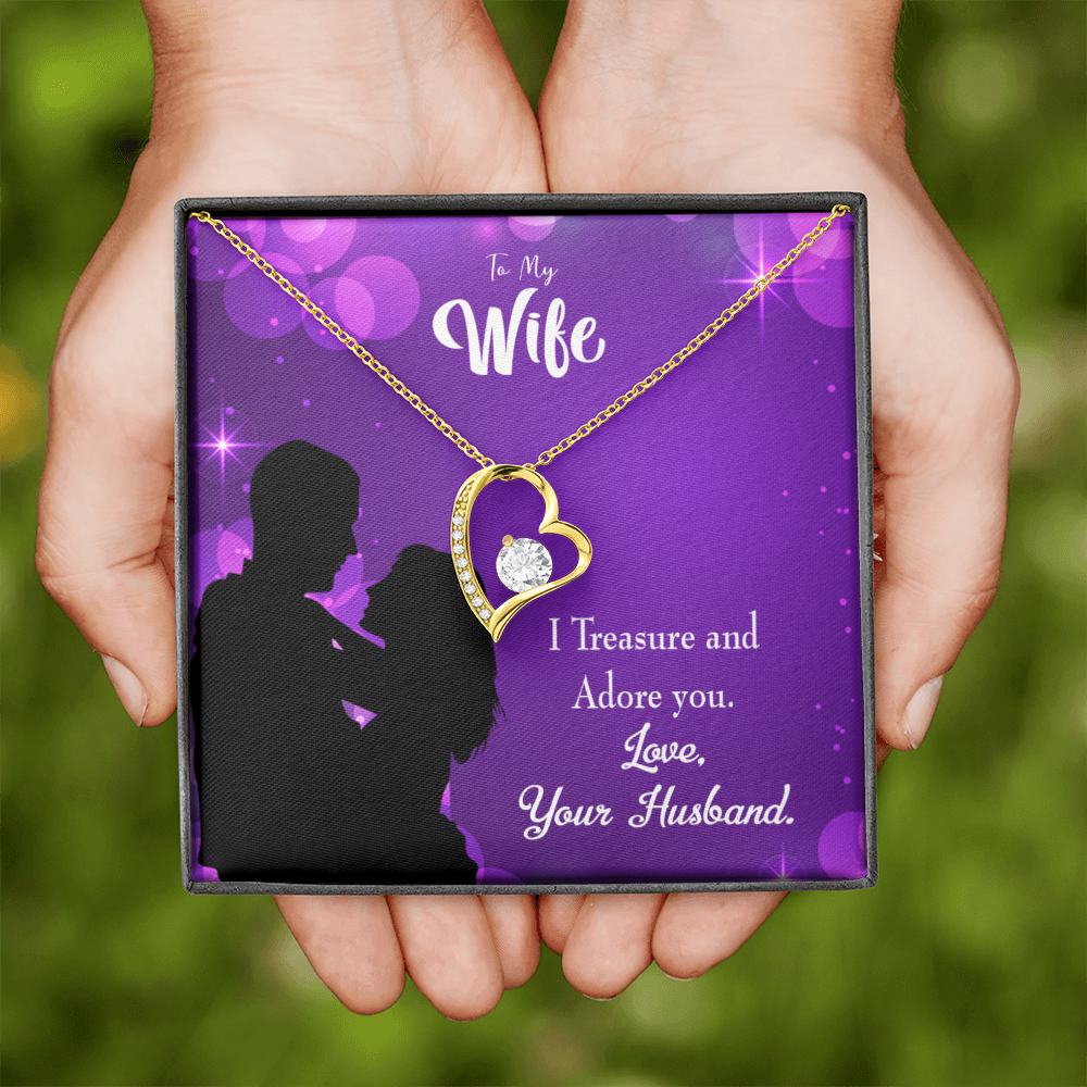 To My Wife I Treasure and Adore You Forever Necklace w Message Card-Express Your Love Gifts