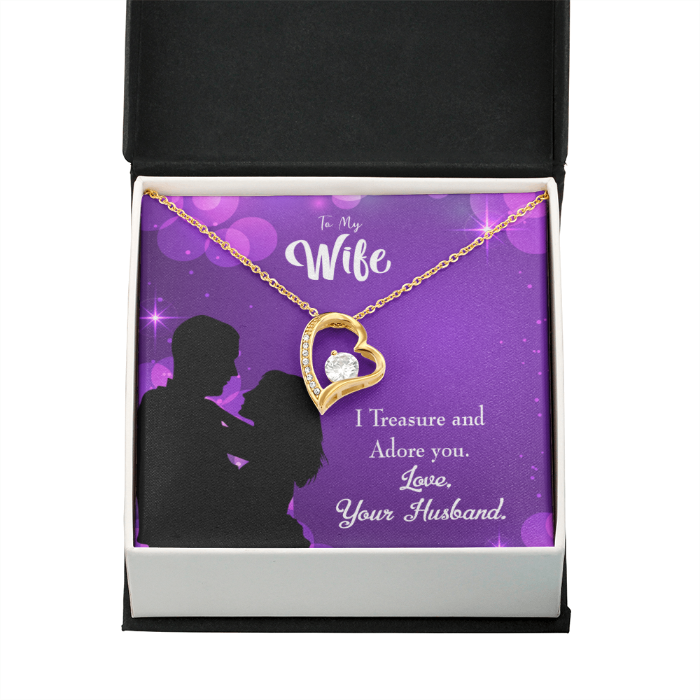 To My Wife I Treasure and Adore You Forever Necklace w Message Card-Express Your Love Gifts