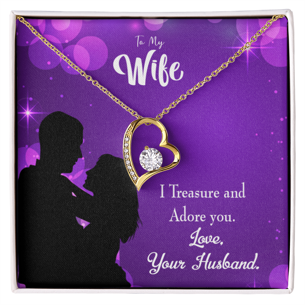 To My Wife I Treasure and Adore You Forever Necklace w Message Card-Express Your Love Gifts