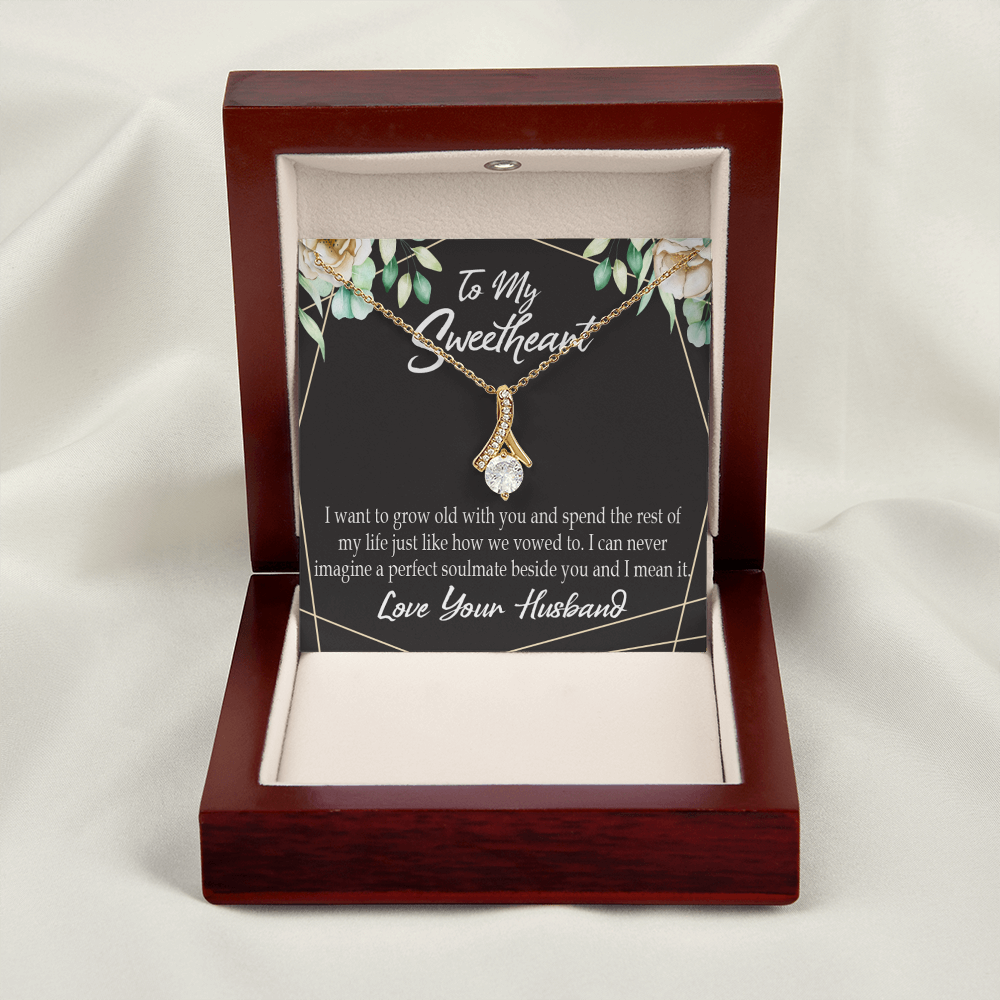 To My Wife I Want to Grow Old With You Alluring Ribbon Necklace Message Card-Express Your Love Gifts