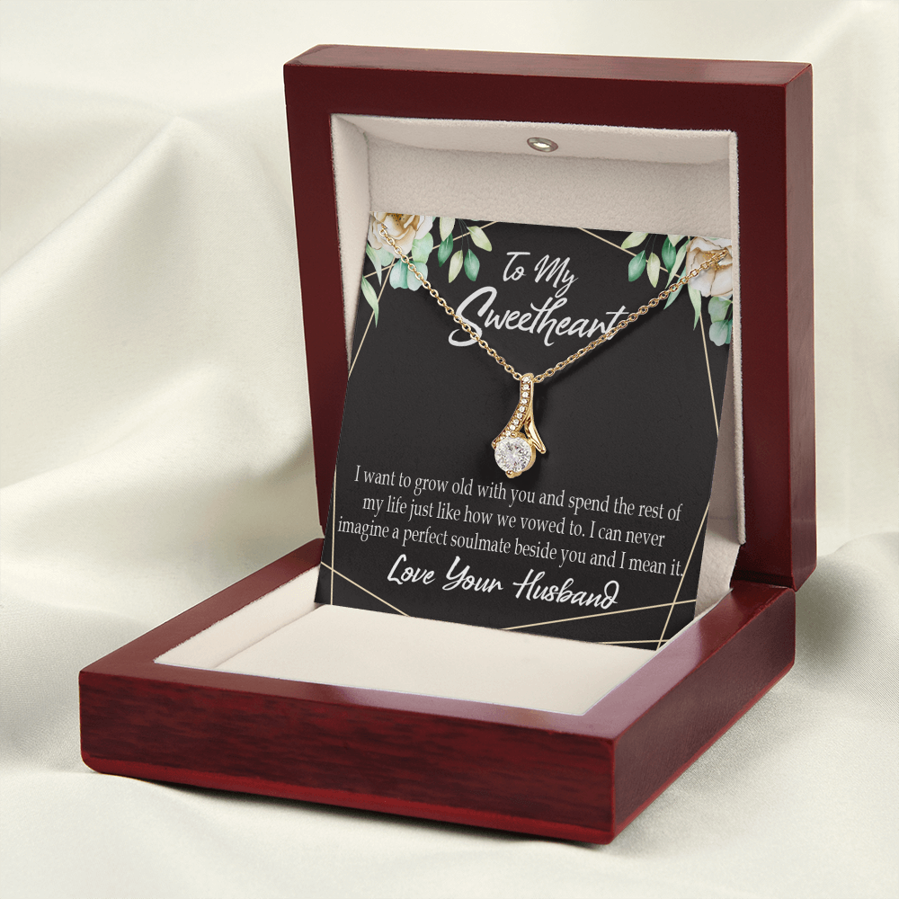 To My Wife I Want to Grow Old With You Alluring Ribbon Necklace Message Card-Express Your Love Gifts