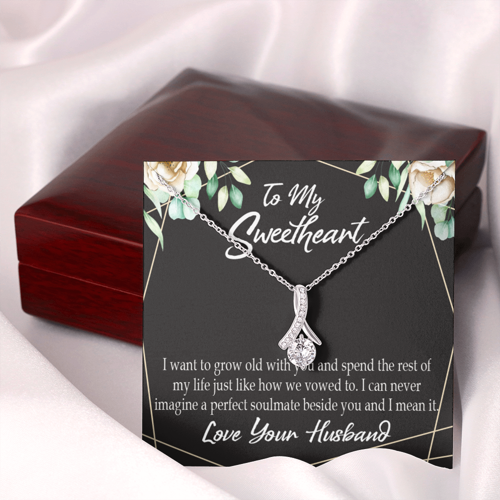 To My Wife I Want to Grow Old With You Alluring Ribbon Necklace Message Card-Express Your Love Gifts